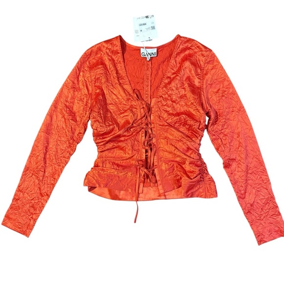 GANNI NWT Crinkled Stretch Blouse Size 38 - Picture 2 of 4